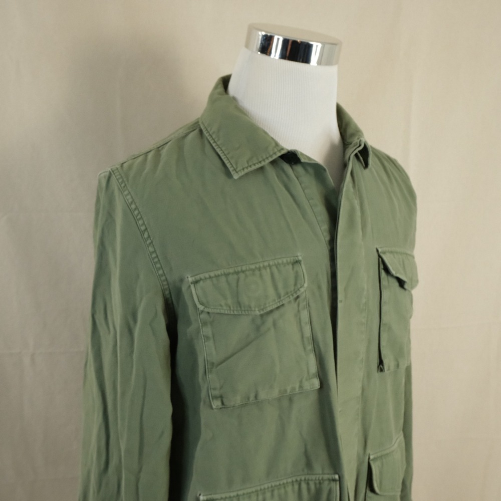 Bonobos Medium Slim Fit Military Field Shirt Jacket Green Distressed Cotton